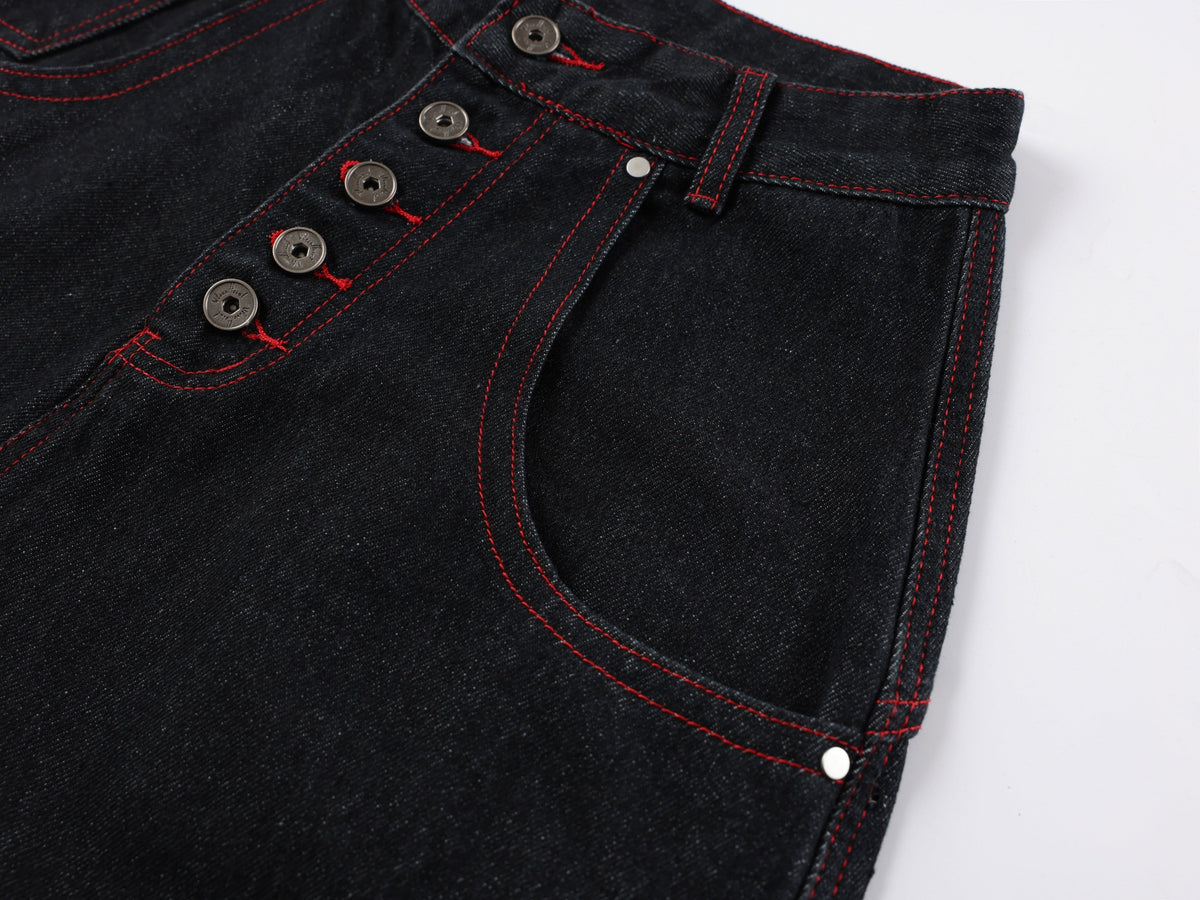 Pantalon en jean large brodé dragon Madxmarx