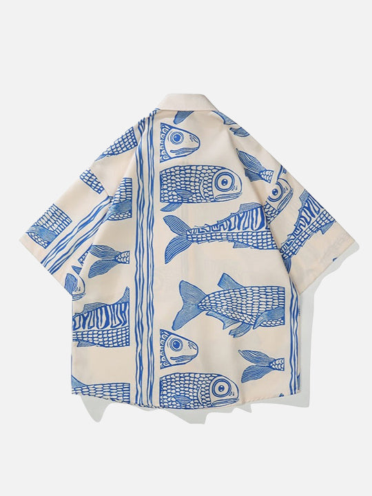 Blue Fish Print Summer Shirt