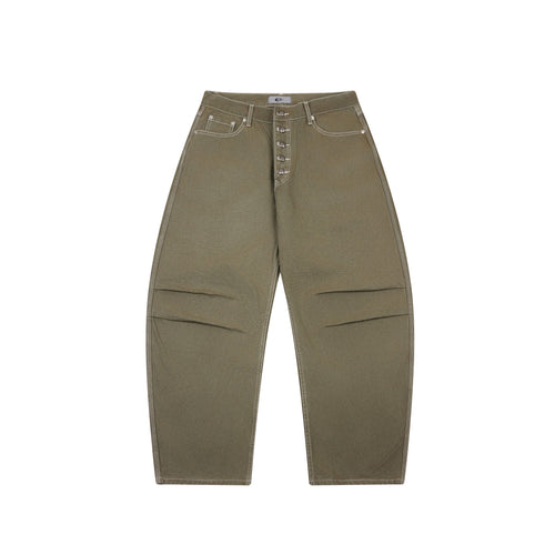 Madxmarx Contrast-Stitch Barrel Denim Pants - S / Green