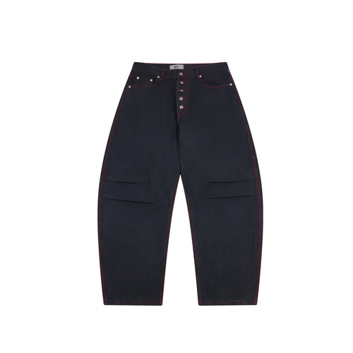 Madxmarx Contrast-Stitch Barrel Denim Pants - S / Black