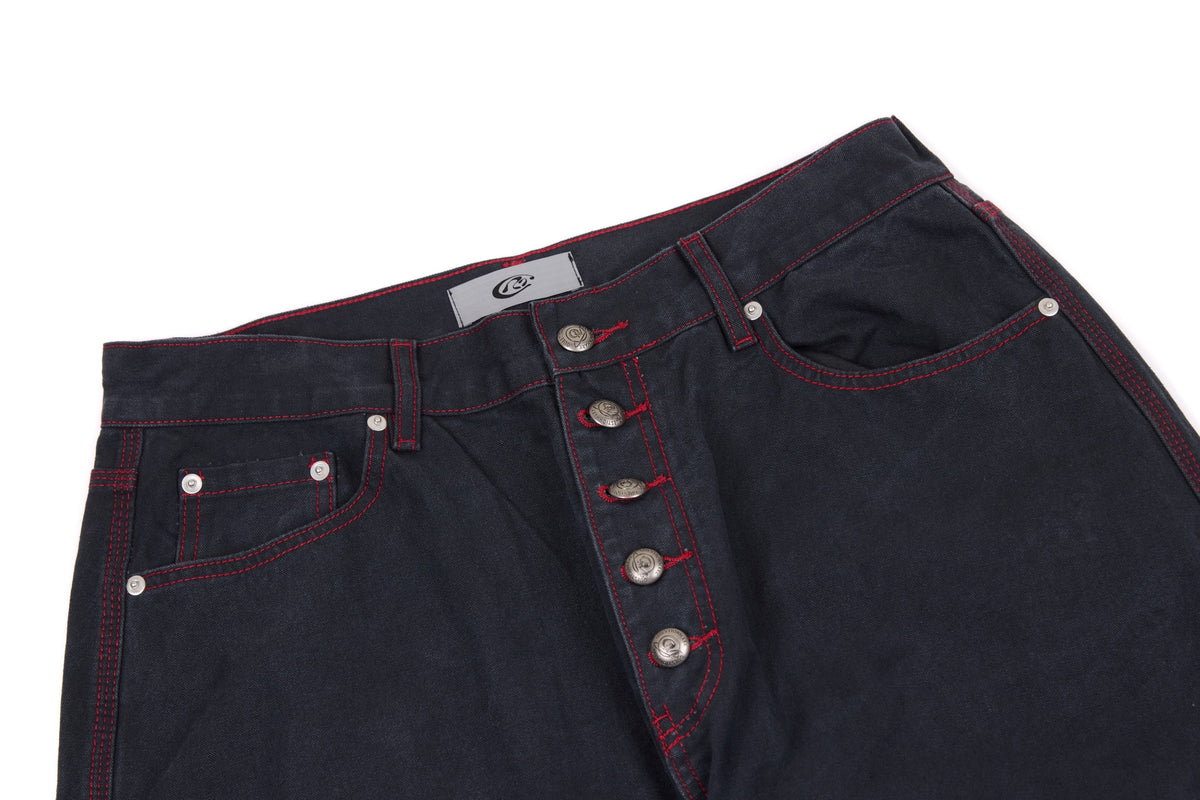 Pantalon en jean coupe tonneau à surpiqûres contrastantes Madxmarx