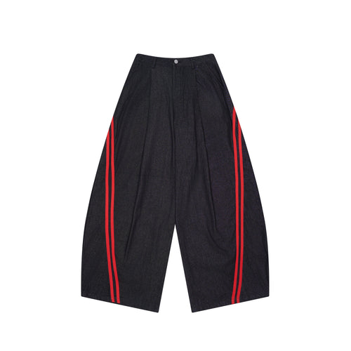 Madxmarx Red-Stripe Wide-Leg Cotton Pants - XS / Black