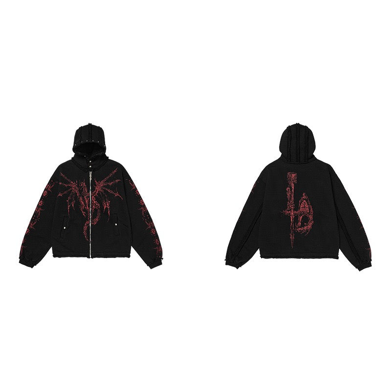 Madxmarx Gothic Dragon Graphic Zip-Up Hoodie