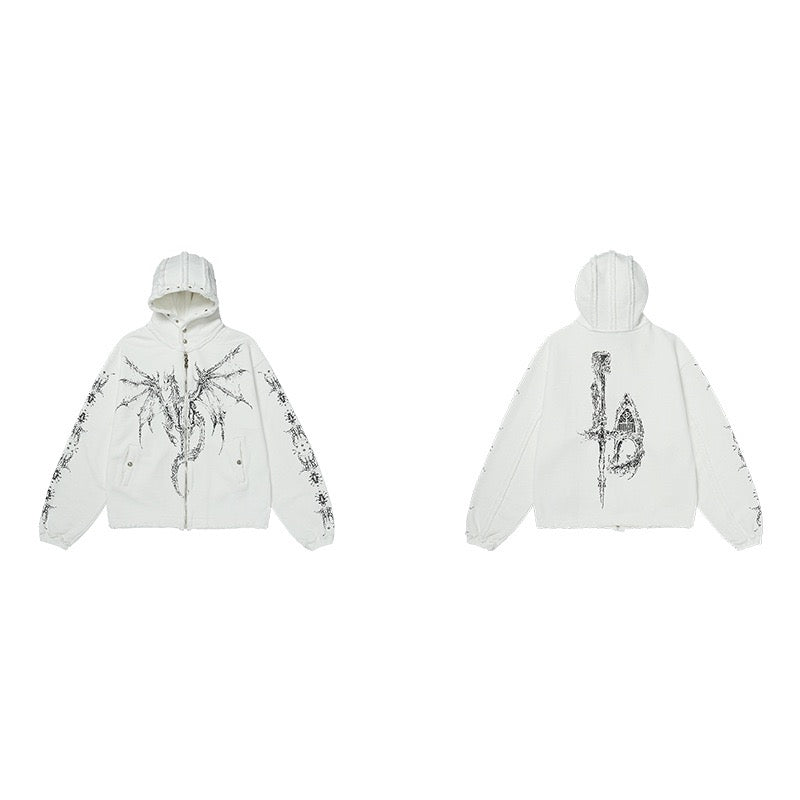 Madxmarx Gothic Dragon Graphic Zip-Up Hoodie