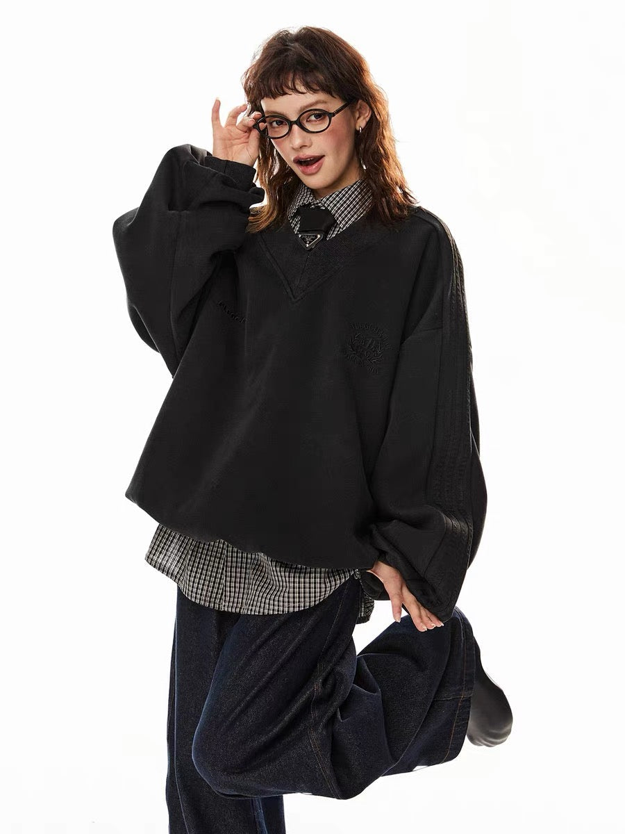 Madxmarx Stripe V-Neck Pullover Sweatshirt