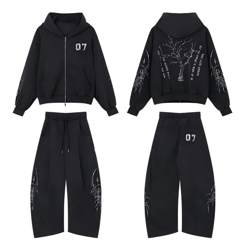 Madxmarx Gothic Vine Zip Hoodie Set - Set / M / Black