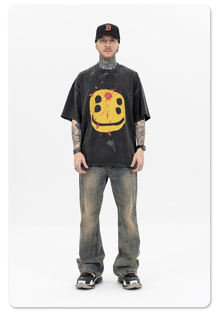 Madxmarx Distressed Smiley Graphic Tee
