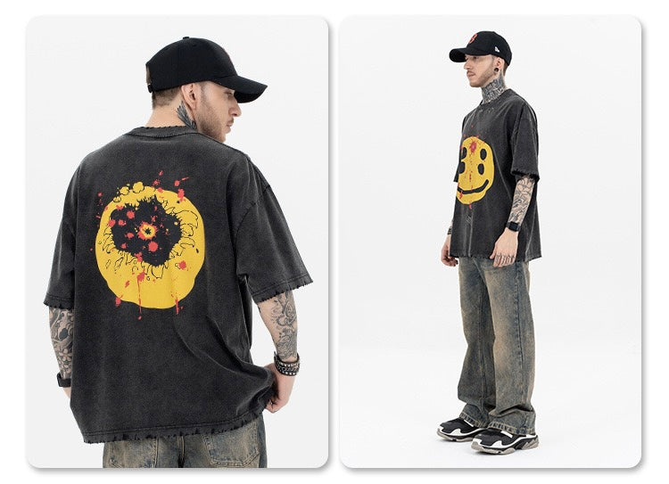 Madxmarx Distressed Smiley Graphic Tee