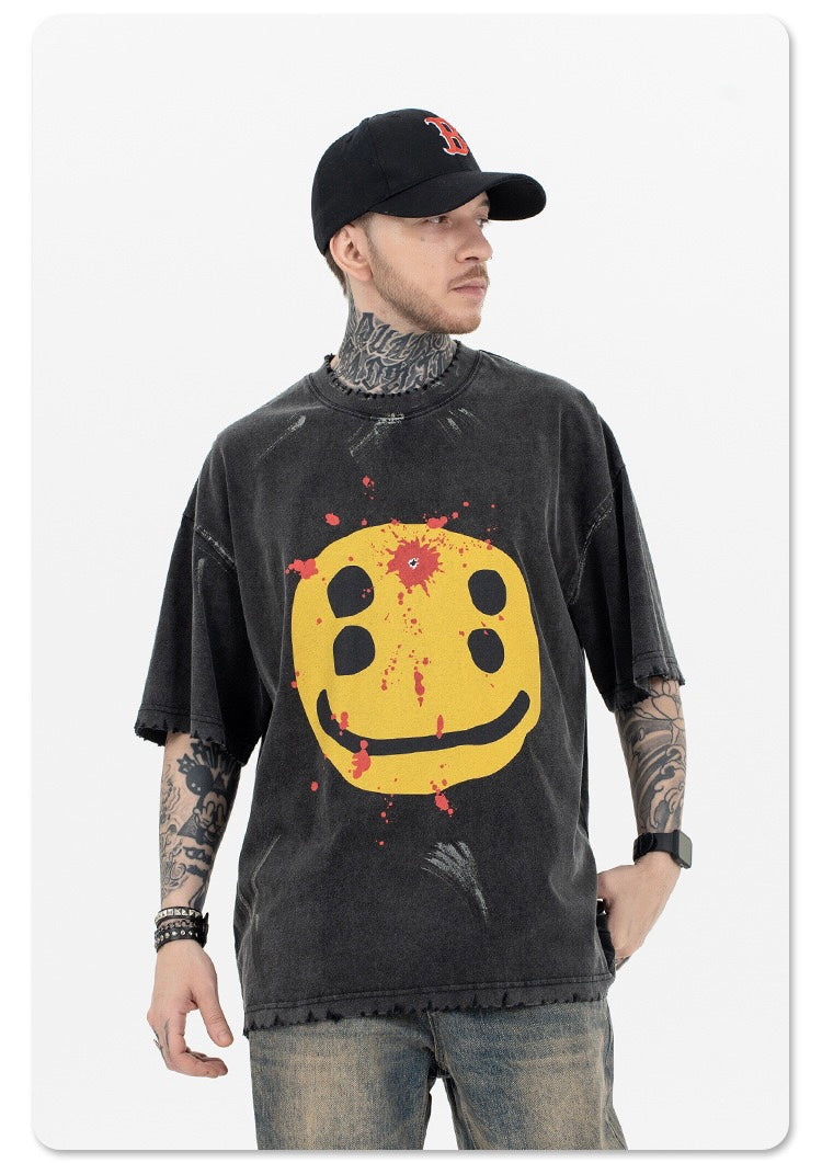 Madxmarx Distressed Smiley Graphic Tee