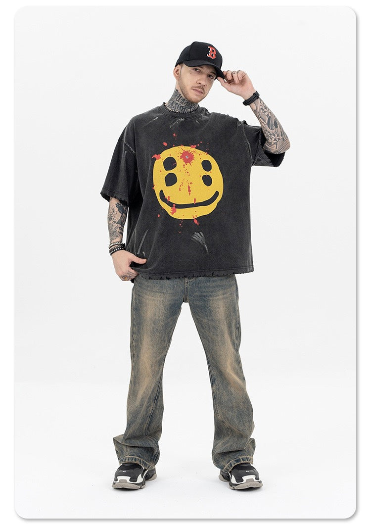 Madxmarx Distressed Smiley Graphic Tee