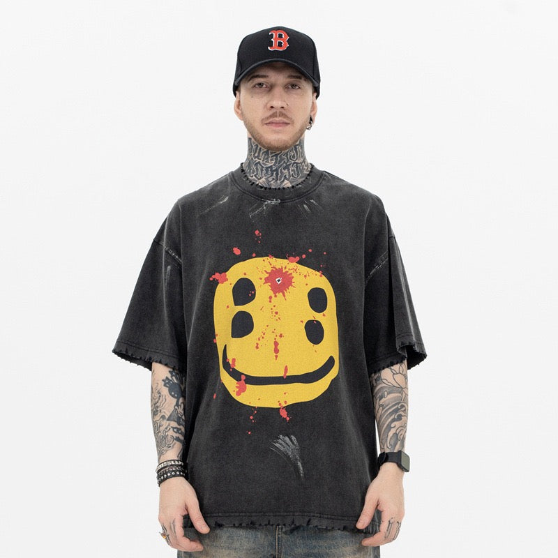 Madxmarx Distressed Smiley Graphic Tee