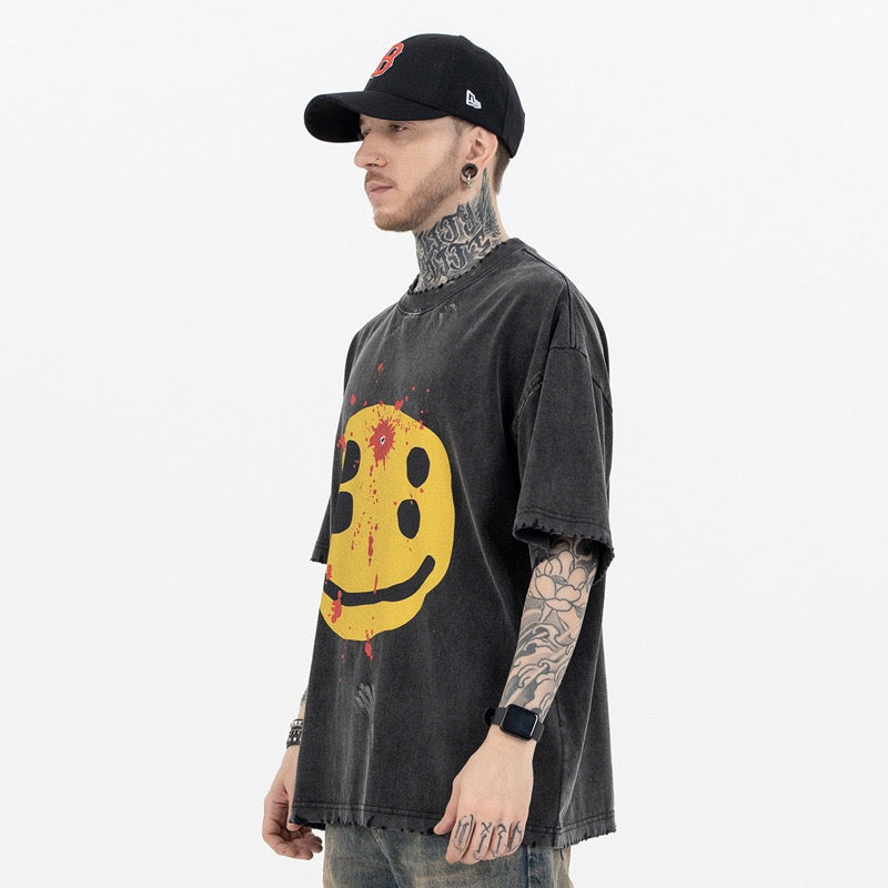 Madxmarx Distressed Smiley Graphic Tee