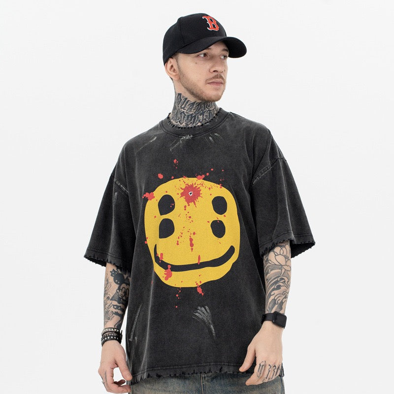 Madxmarx Distressed Smiley Graphic Tee