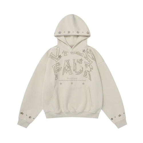 Madxmarx Star-Studded Graphic Pullover Hoodie - M / Beige