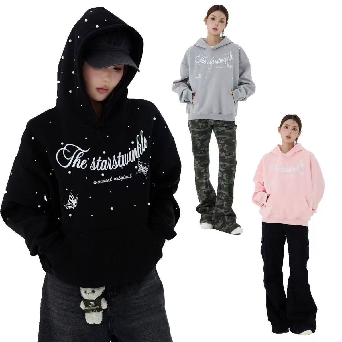 Madxmarx Rhinestone Script Pullover Hoodie