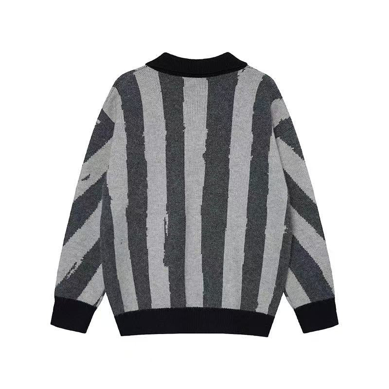 Madxmarx “Rock Pessimism” Striped Knit Polo Sweater