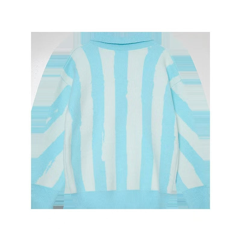 Madxmarx “Rock Pessimism” Striped Knit Polo Sweater