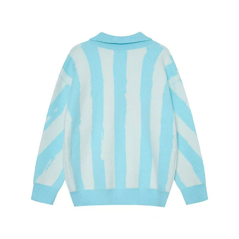 Madxmarx “Rock Pessimism” Striped Knit Polo Sweater