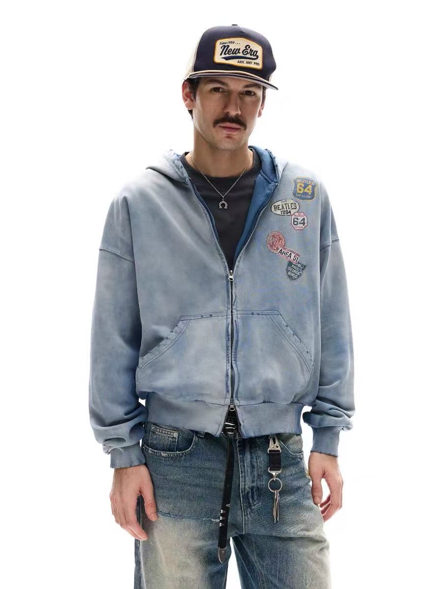 Madxmarx Vintage Patch Zip-Up Hoodie
