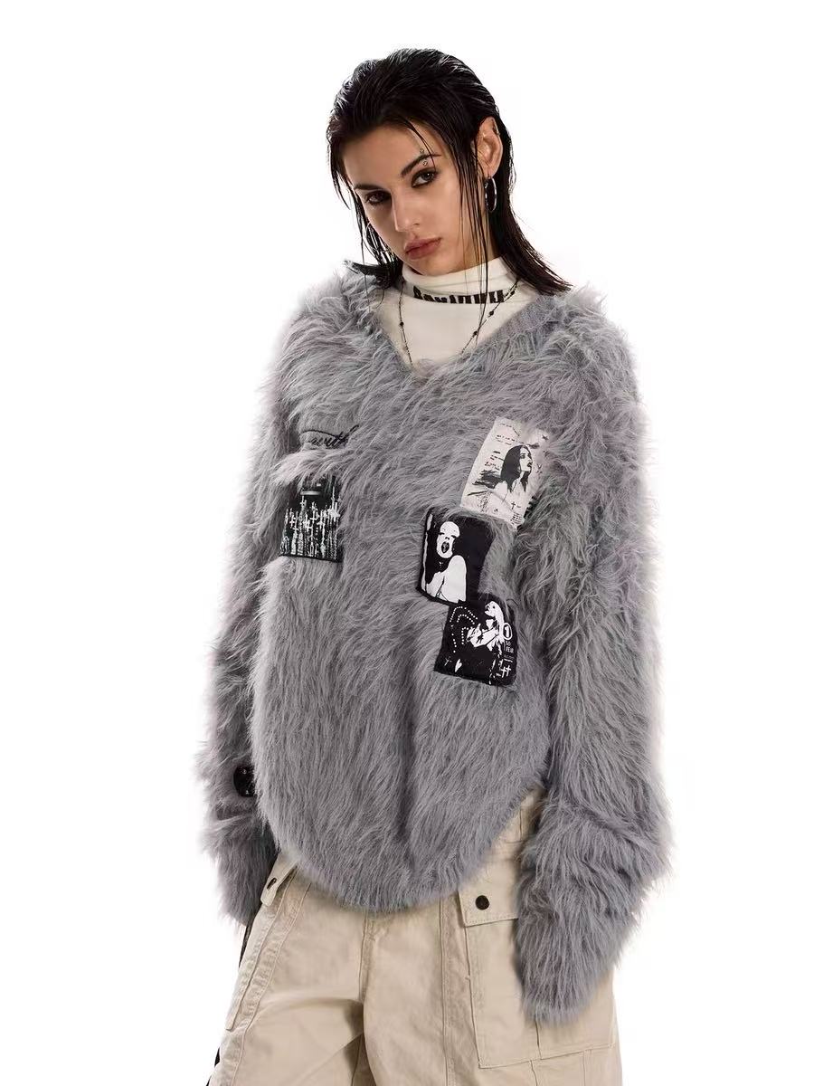 Madxmarx Fuzzy Patch Knit Sweater