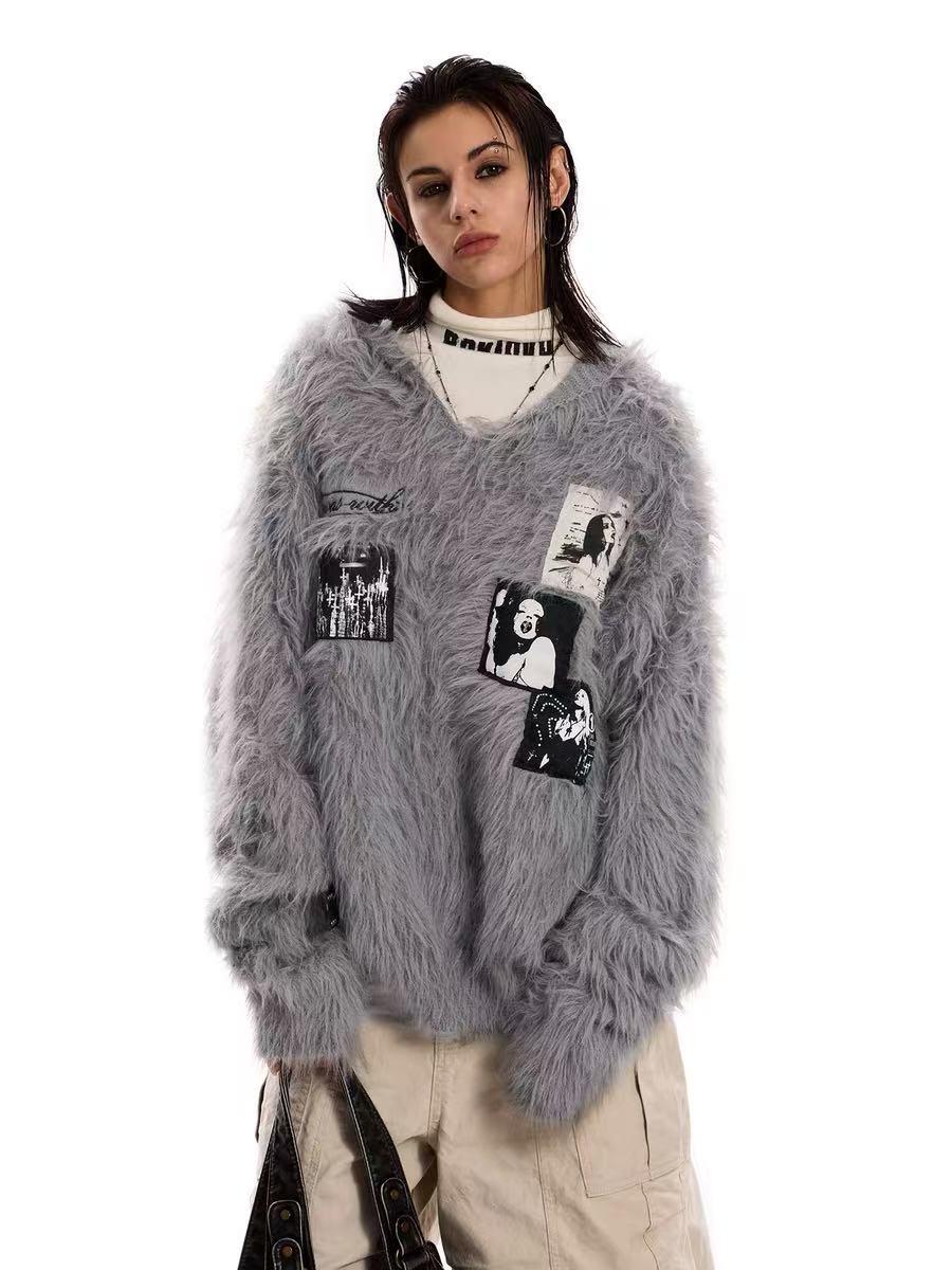 Madxmarx Fuzzy Patch Knit Sweater