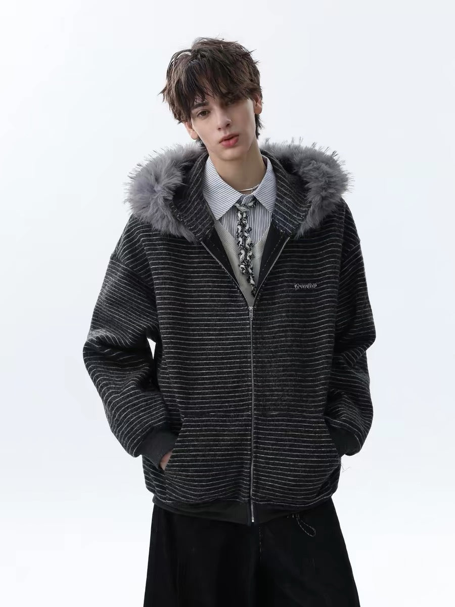 Madxmarx Striped Knit Zip Hoodie
