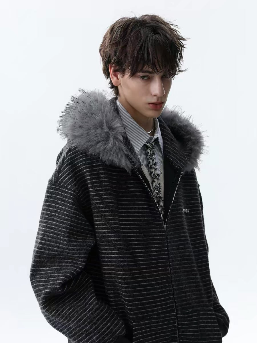 Madxmarx Striped Knit Zip Hoodie
