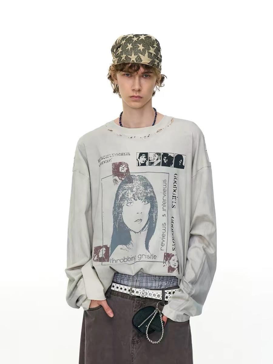 Madxmarx Distressed Graphic Long Sleeve Tee