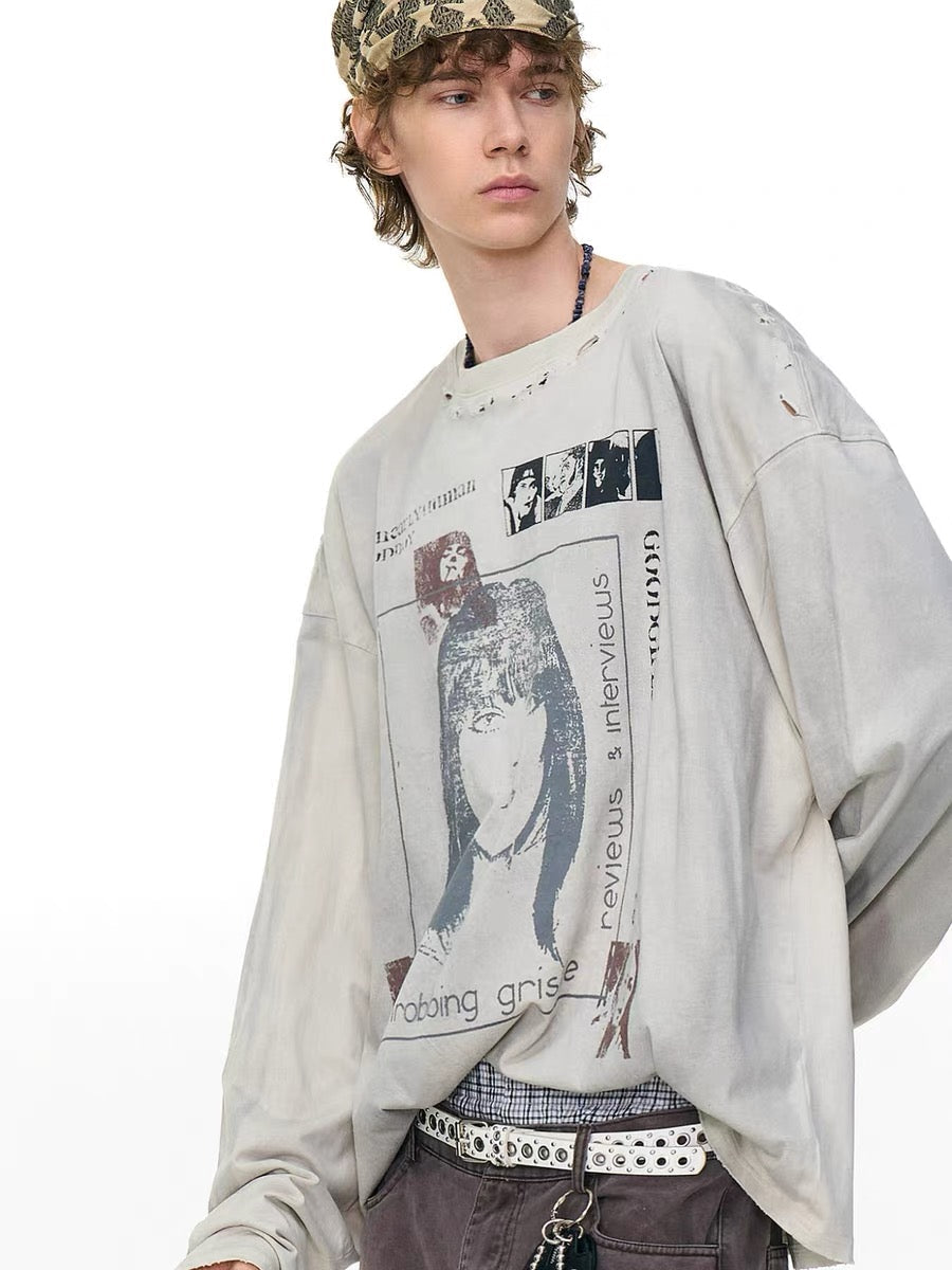 Madxmarx Distressed Graphic Long Sleeve Tee