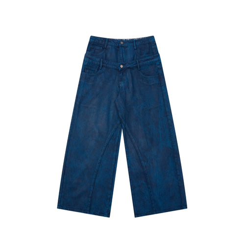 Jeans de pierna ancha con doble cintura y lavado Madxmarx - S / Azul