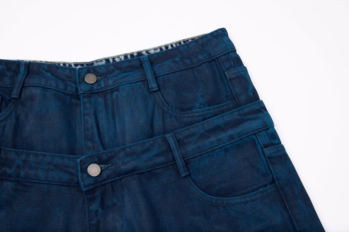 Jeans de pierna ancha con doble cintura y lavado Madxmarx