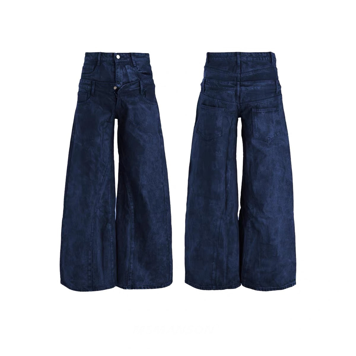 Jeans de pierna ancha con doble cintura y lavado Madxmarx