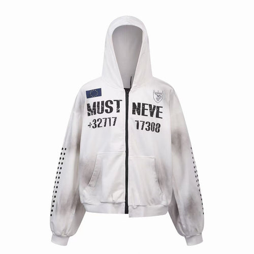 Madxmarx “Distressed Sport Zip Hoodie” - S / White