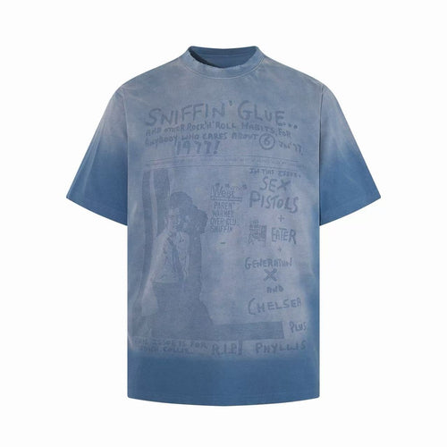 Madxmarx “Text Collage Graphic T-Shirt” - M / Blue