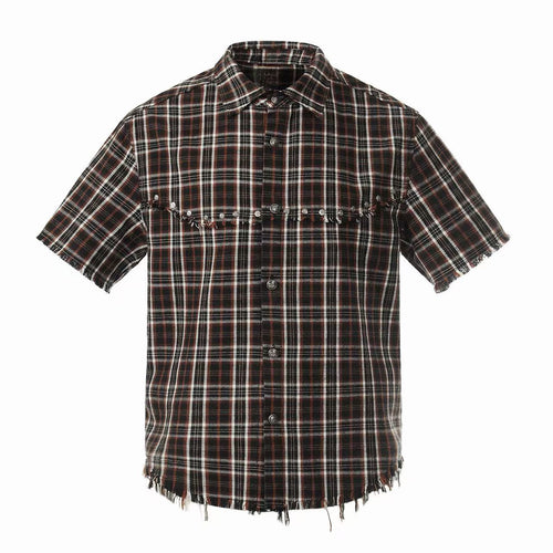Madxmarx “Distressed Plaid Short Sleeve Shirt” - S / Brown
