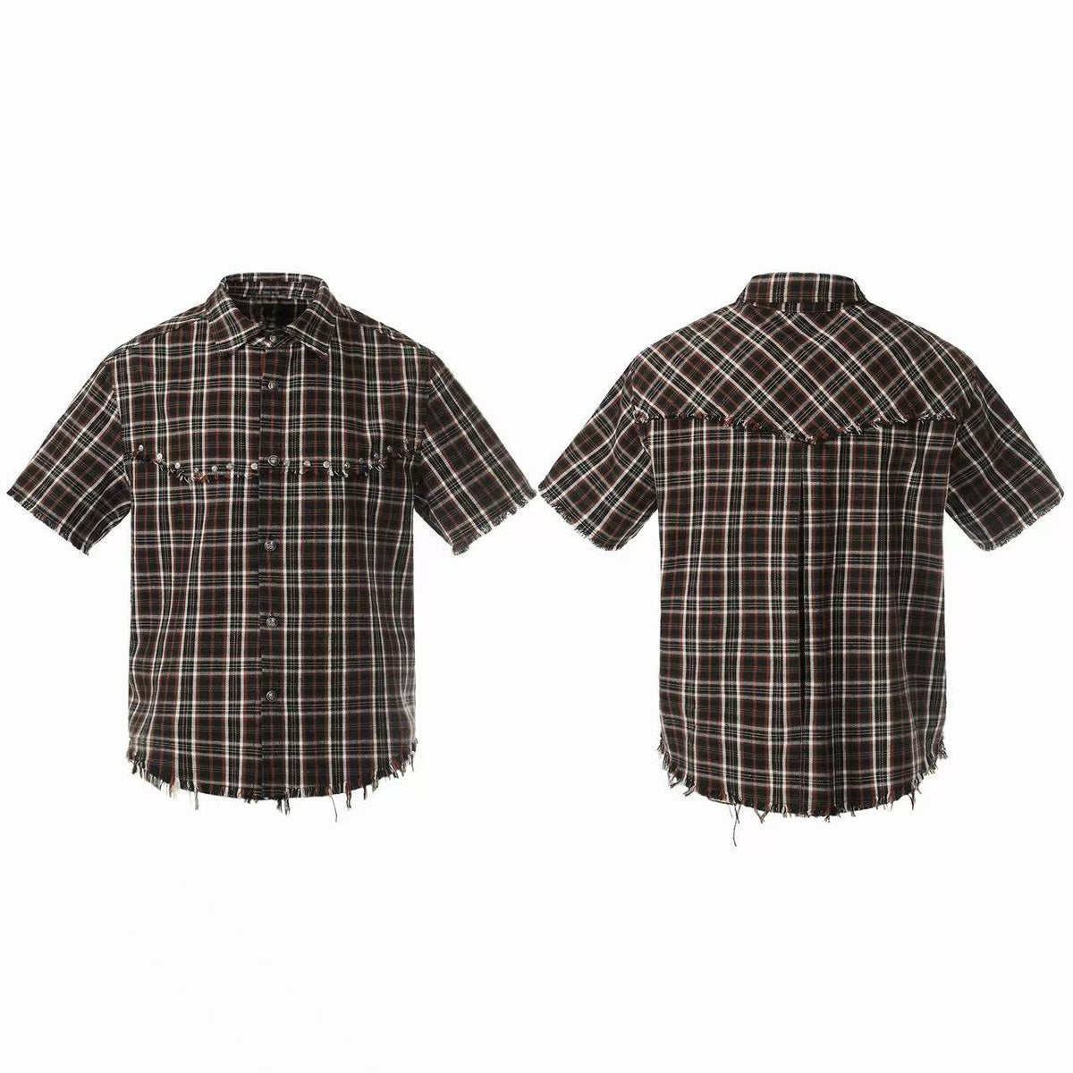 Madxmarx “Distressed Plaid Short Sleeve Shirt”