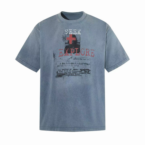 Madxmarx “Seek & Explore Washed Graphic Tee” - M / Blue
