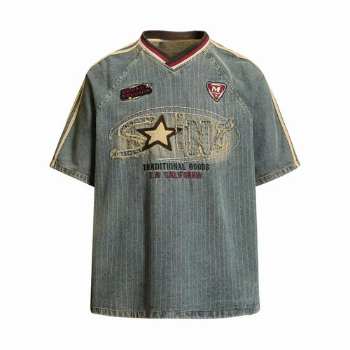 Madxmarx “Vintage Pinstripe Sport Tee” - M / Blue