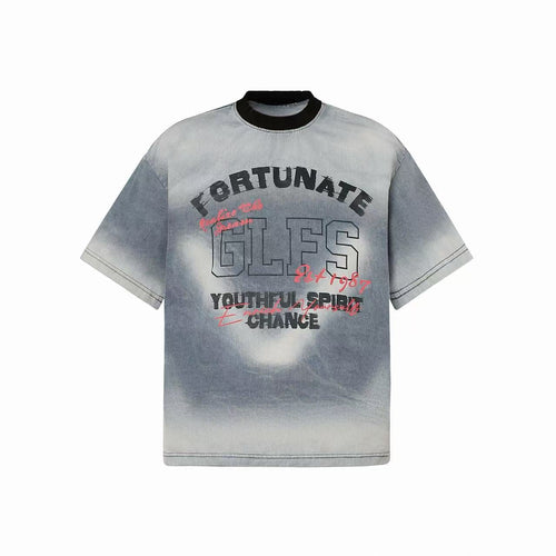 Camiseta gráfica vintage con efecto desteñido en spray de Madxmarx - M / Azul