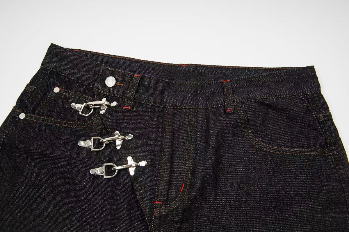 Pantalones de mezclilla de pierna ancha con cierre de gancho Madxmarx
