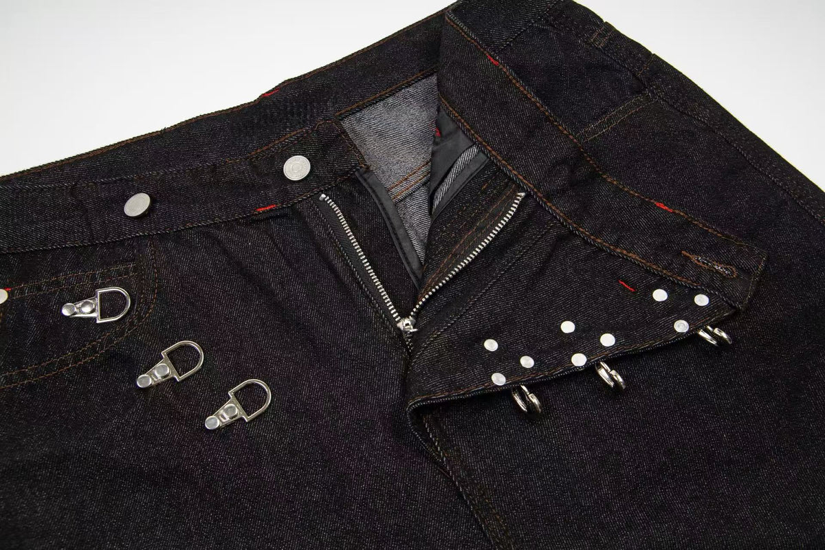 Pantalones de mezclilla de pierna ancha con cierre de gancho Madxmarx