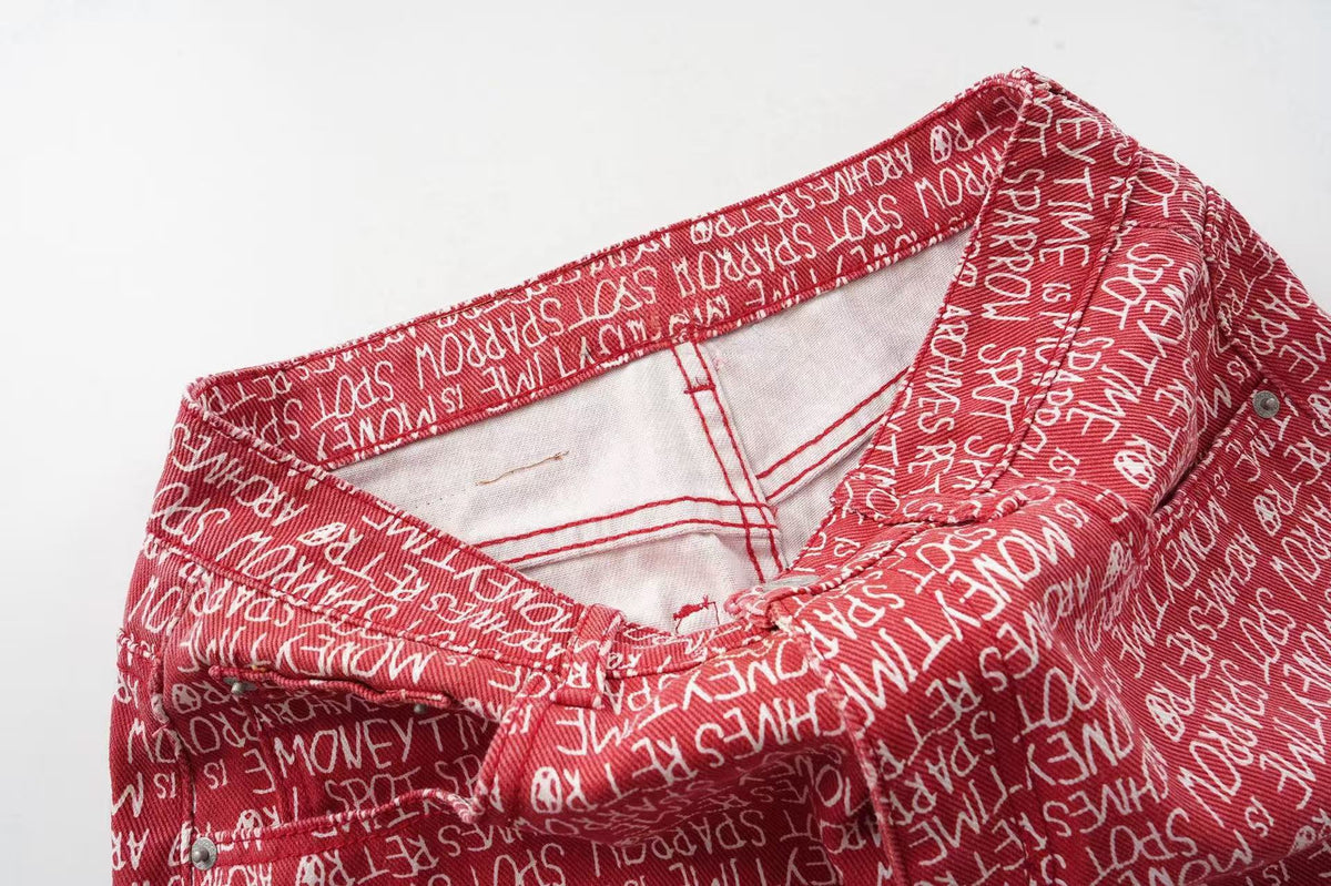 Madxmarx Hose mit Allover-Schriftprint und weitem Bein