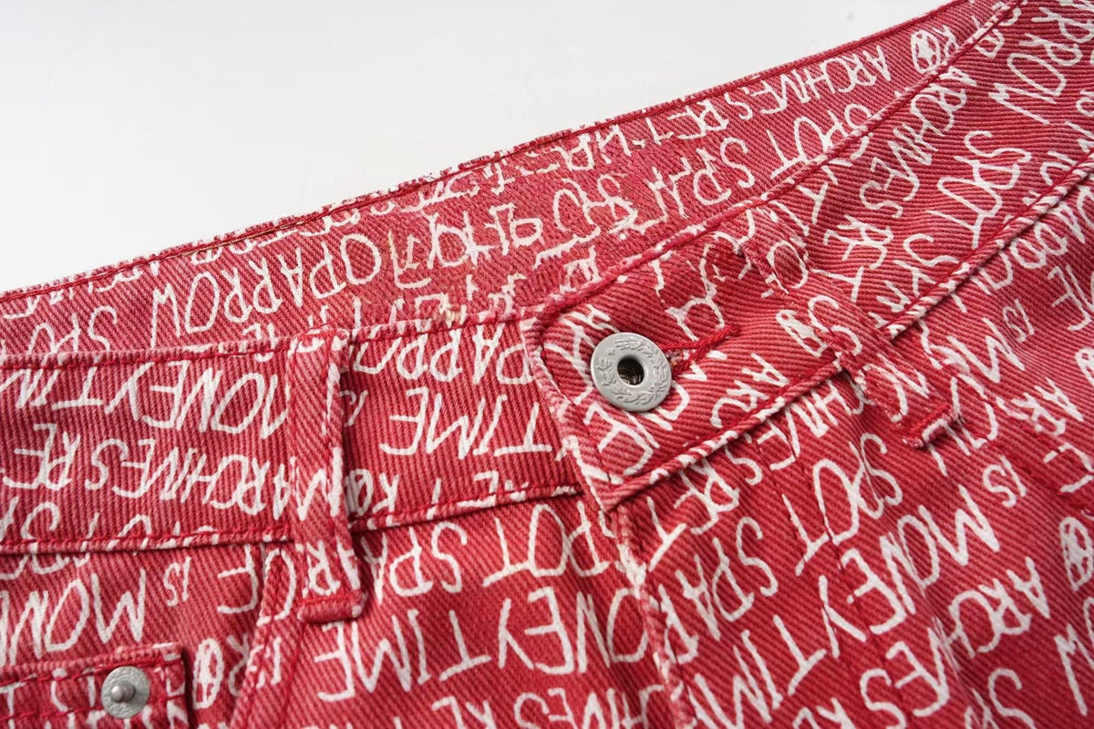 Madxmarx Hose mit Allover-Schriftprint und weitem Bein