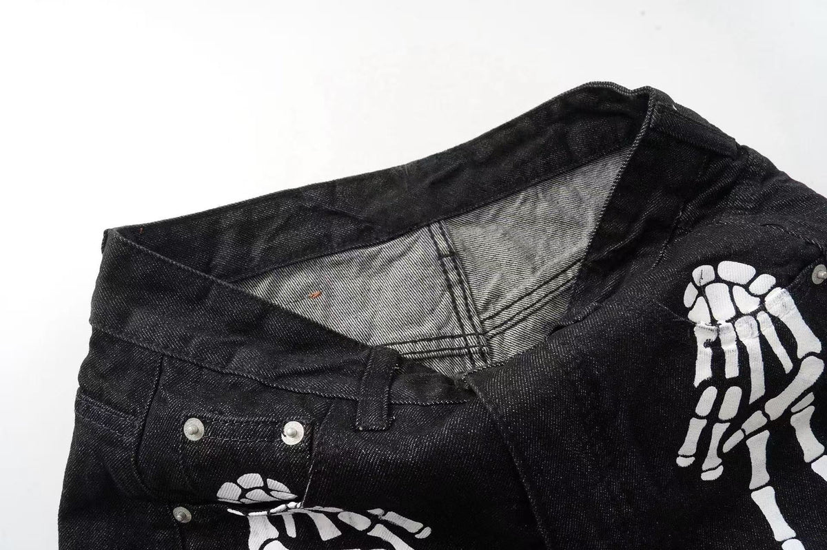 Pantalones vaqueros de pierna ancha con estampado de esqueleto de Madxmarx