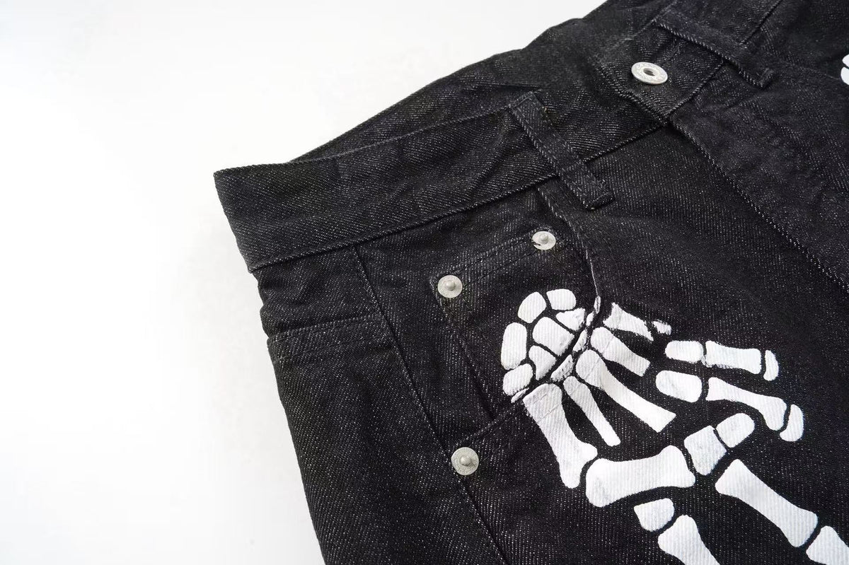 Pantalones vaqueros de pierna ancha con estampado de esqueleto de Madxmarx