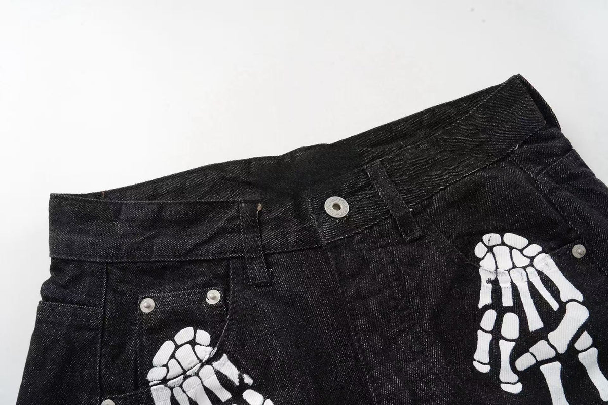 Pantalones vaqueros de pierna ancha con estampado de esqueleto de Madxmarx