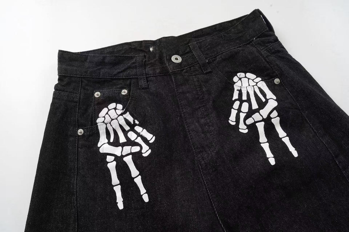 Pantalones vaqueros de pierna ancha con estampado de esqueleto de Madxmarx