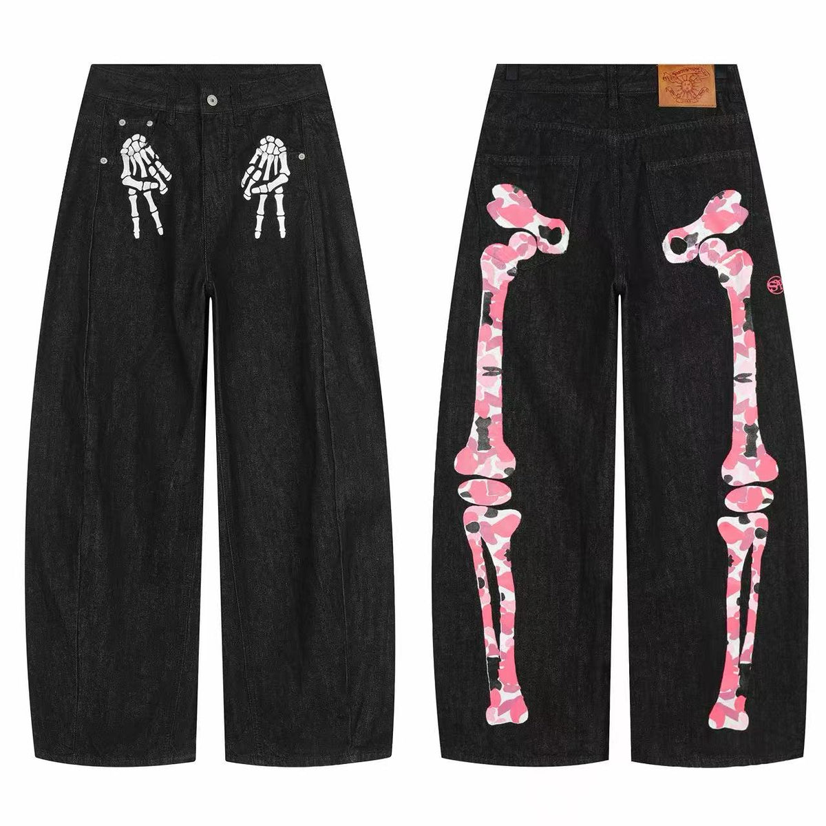 Pantalones vaqueros de pierna ancha con estampado de esqueleto de Madxmarx