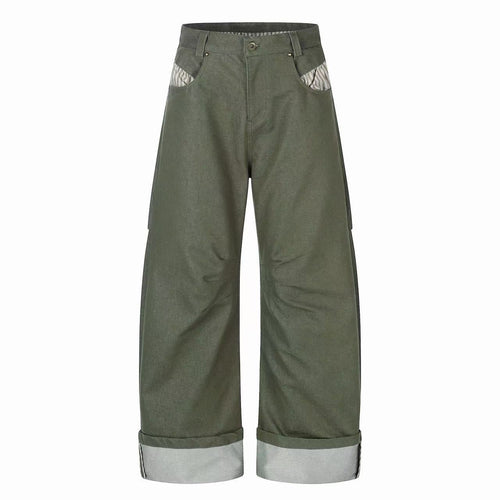 Pantalones con dobladillo plegado de estilo utilitario «Vintage» de Madxmarx - XS / Verde