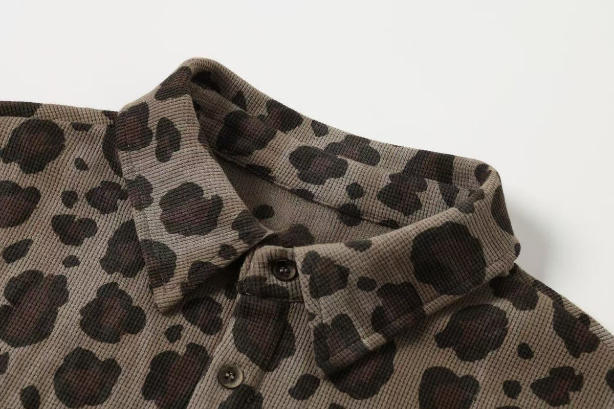 Madxmarx Leopard Print Long Sleeve Polo